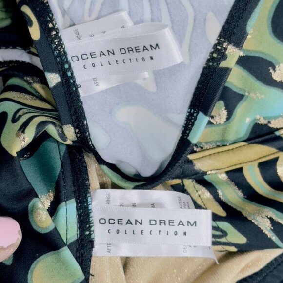 OCEAN DREAM COLLECTION Women's Nylon 2 Piece Black Bottom Multicolor Top Size 16 - Picture 6 of 10